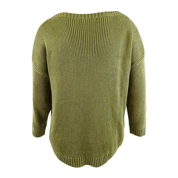 Lauren Ralph Lauren Women's Plus Cable-Knit Cotton-Blend Sweater (2X, Olive) - Picture 2 of 3